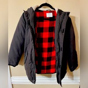 Dark Gray Boys' Winter Coat, Size 14-16, Flannel & Sherpa Lined